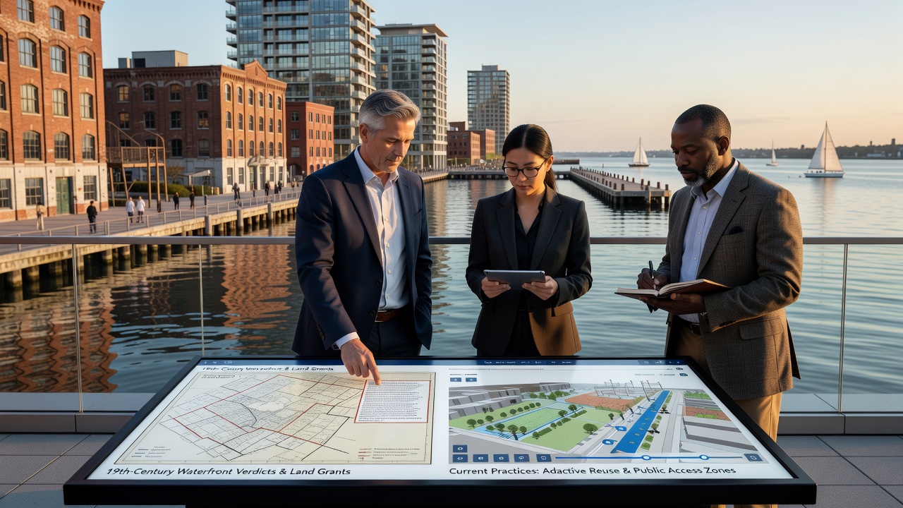 Modern waterfront development with regulated building setbacks and public access pathways